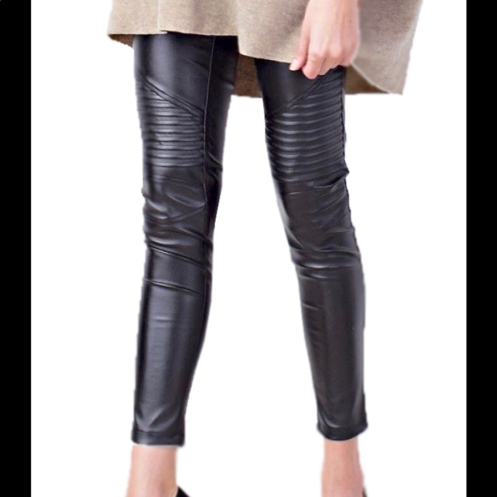 Faux leather pants with ribbing details
